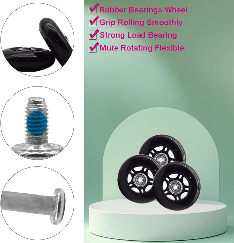 Ruidee 4 Pcs Luggage Suitcase Replacement Wheels 75x24mm Wear-Resistant Luggage Wheels Rubber Rotating Wheel Low Noise for Trolley Travel Case Carry-on Roller Bag (SXL/75x24mm) - Image 3
